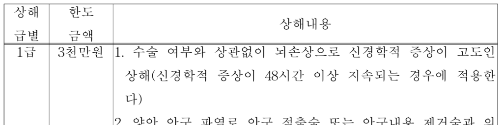 교통사고 부상 등급표 일부