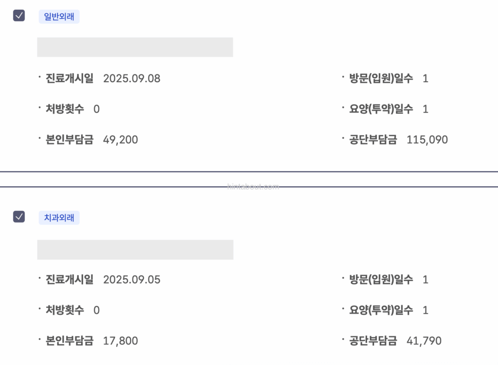 건강보험공단에서 의료비를 조회한 결과